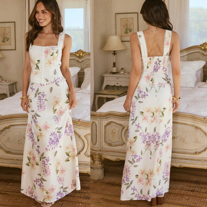 Damen Maxikleid im romantischen Landhaus-Stil mit floralen Akzenten Drune