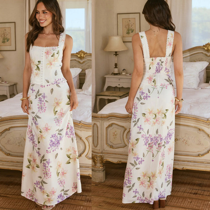 Damen Maxikleid im romantischen Landhaus-Stil mit floralen Akzenten Drune