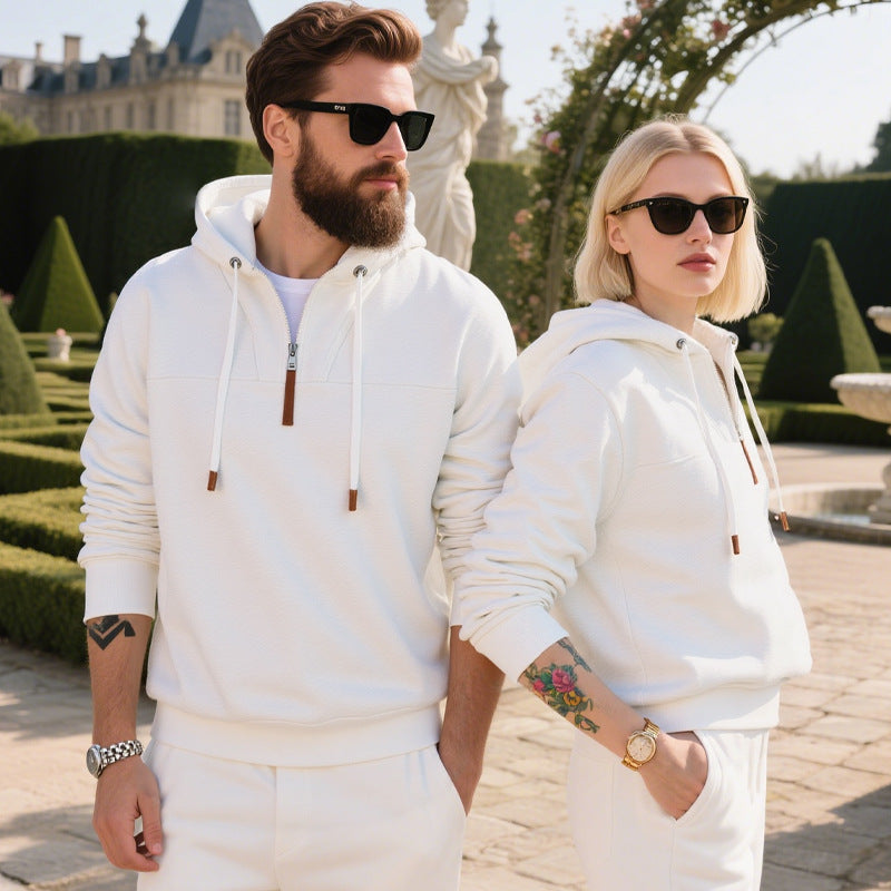 Herren nan weicher Fleece-Hoodie mit halbhohem Reißverschluss und verstellbarer Kapuze Drune