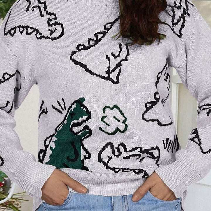 Damen Pullover mit Dinosaurier-Motiv und lässigem Schnitt Drune