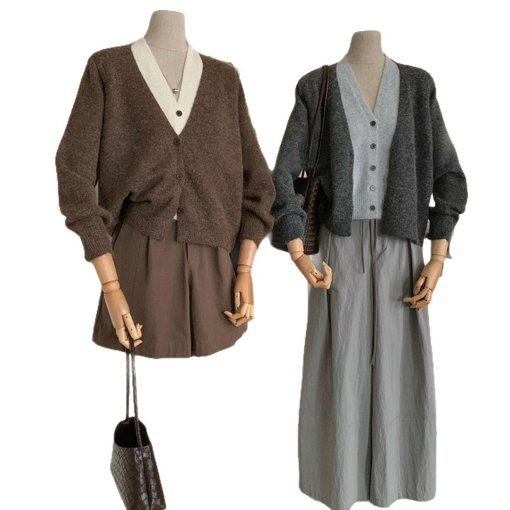 Damen kuschelige Strickjacke mit verspieltem V-Ausschnitt und weichem Material Drune