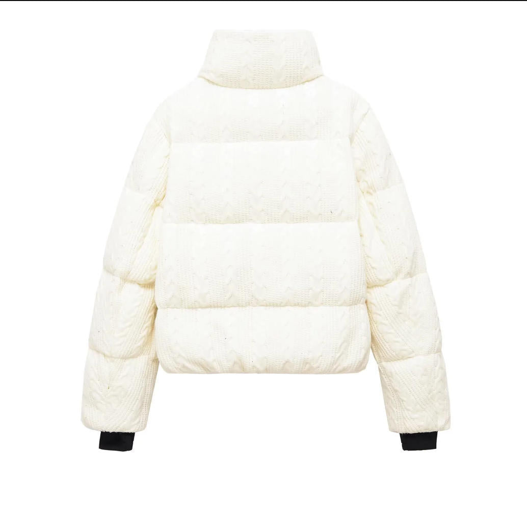 Damen Gepolsterte Cropped Steppjacke mit Zopfstrickoptik und hohem Stehkragen Drune