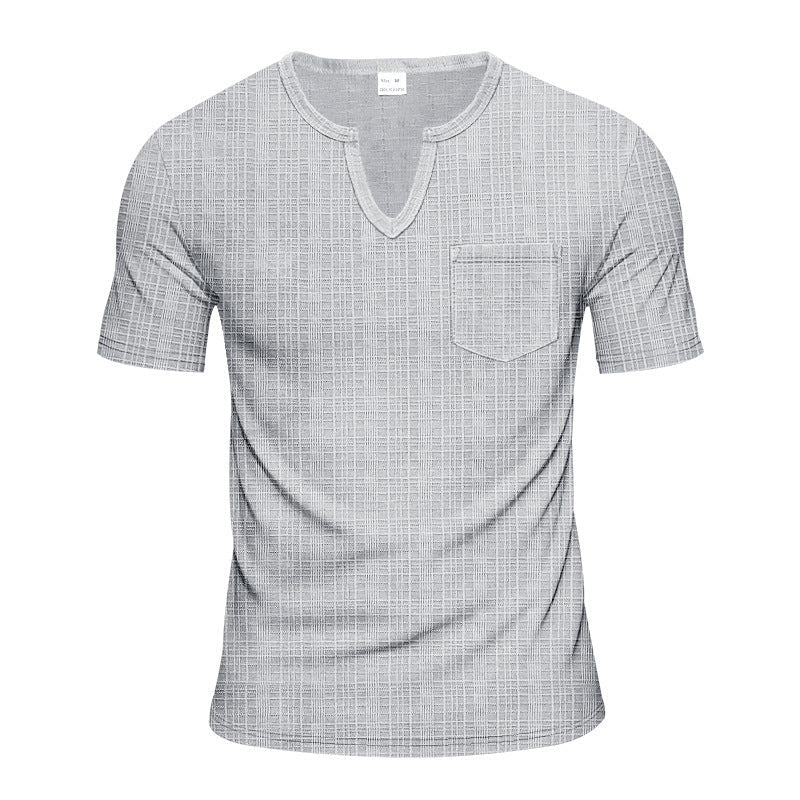Herren Kurzarm V-Ausschnitt T-Shirt mit Brusttasche Drune