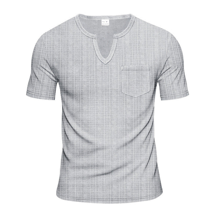 Herren Kurzarm V-Ausschnitt T-Shirt mit Brusttasche Drune
