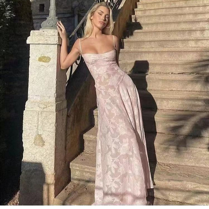 Damen langes Spitzenkleid mit transparentem Obermaterial und elegantem Schnitt Drune