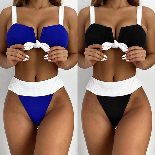 Damen Hochgeschnittener Bikini mit Knötchen-Detail Drune