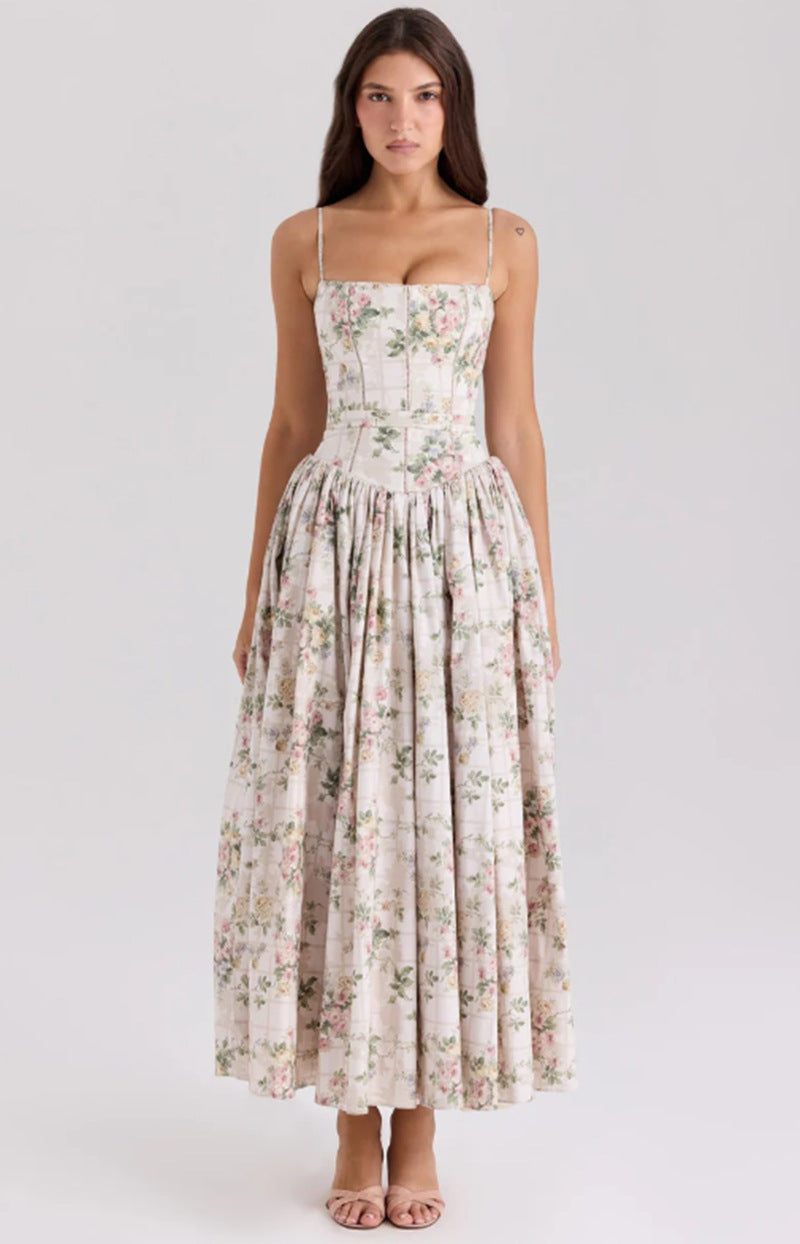 Damen nan tailliertes Maxikleid mit Korsettoberteil und feinen Spaghettiträgern Drune