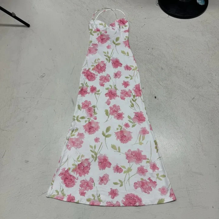 Damen Elegantes Maxikleid mit floralem Design und Spaghetti-Trägern Drune