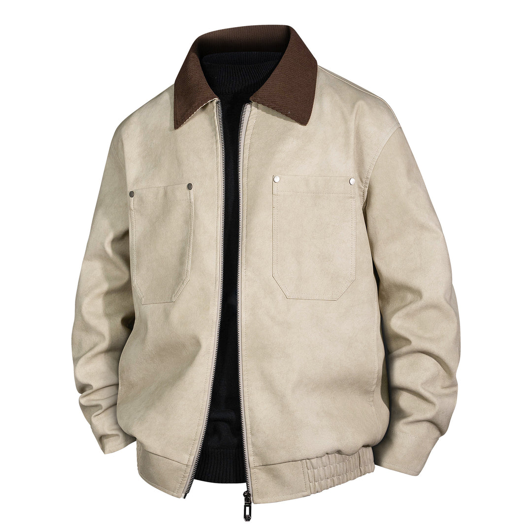 Herren Kurzjacke aus Veloursleder-Imitat mit geripptem Kragen und aufgesetzten Brusttaschen Drune