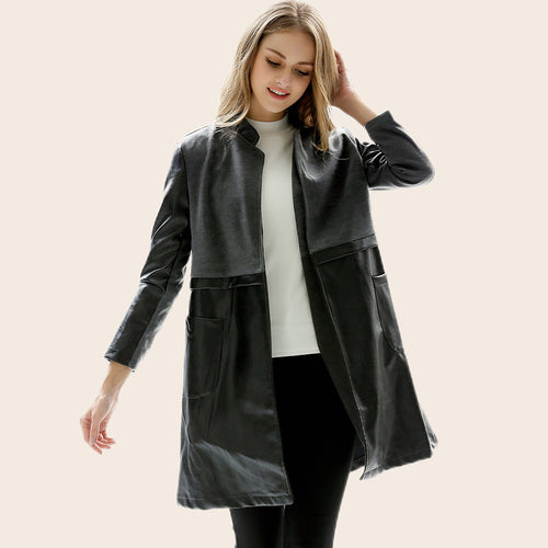 Damen Elegante und leicht taillierte Kunstlederjacke Drune