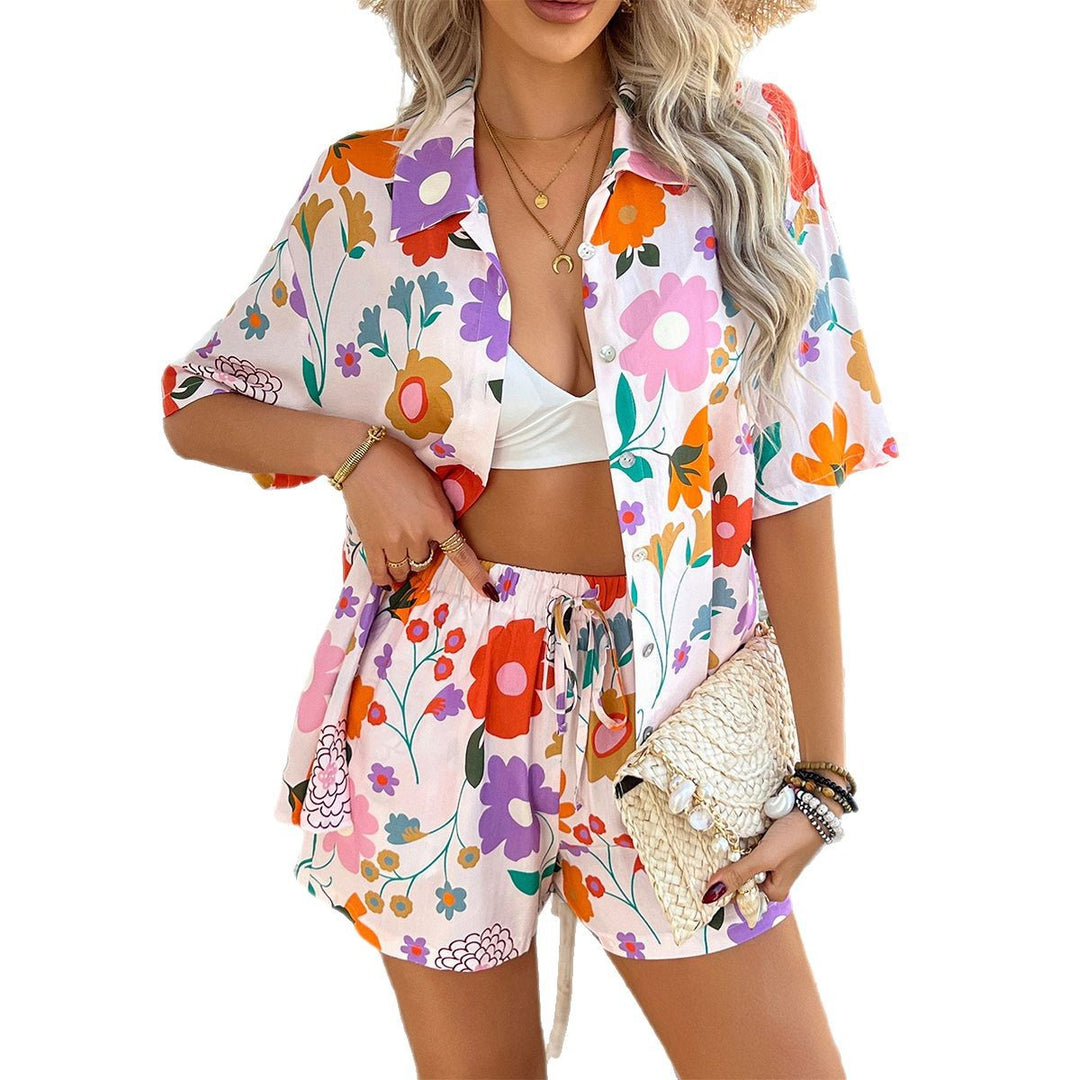 Damen Freizeitliches Blumenmuster Set Drune