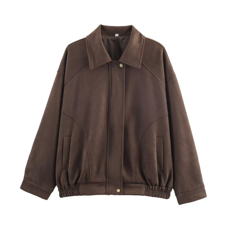 Damen Modische Kunstlederjacke mit elastischem Bund und Eingrifftaschen Drune