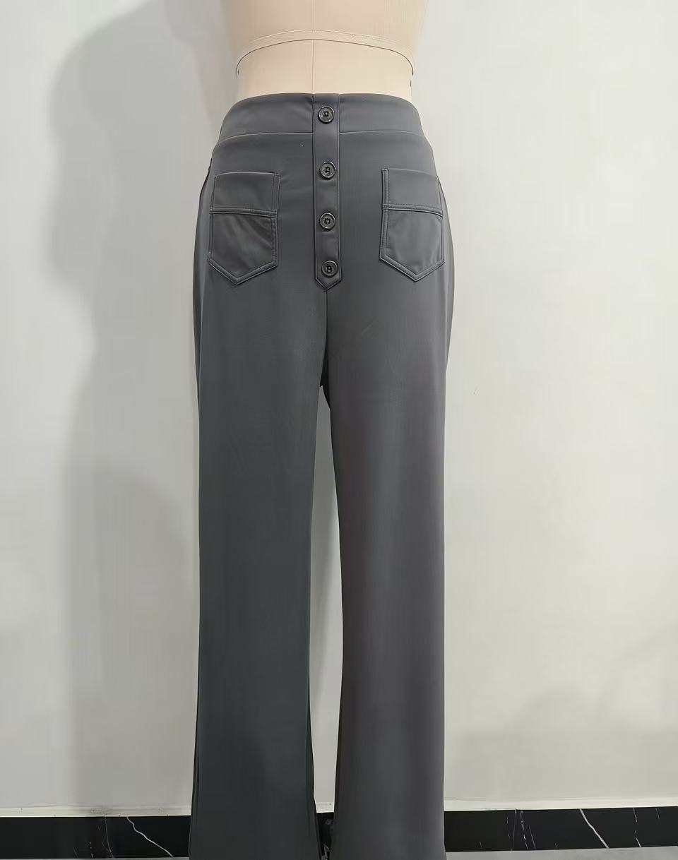 Damen Hochtaillierte Wide‑Leg Hose mit aufgesetzten Taschen Drune