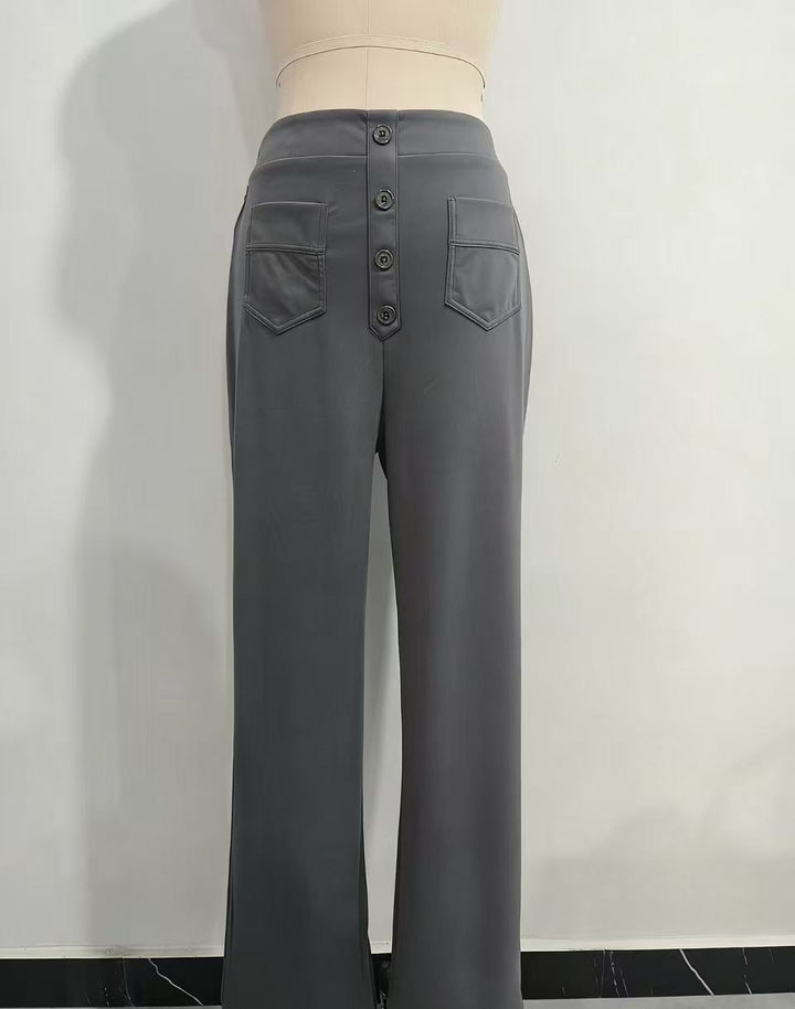 Damen Hochtaillierte Wide‑Leg Hose mit aufgesetzten Taschen Drune