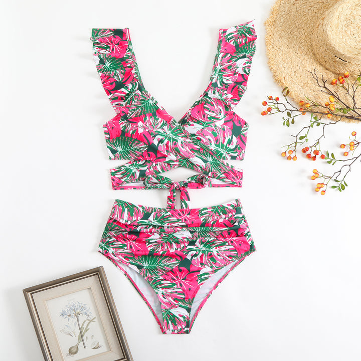 Damen Cropped Bikini-Set mit verspieltem Rüschendesign und elegantem Bindeträgersystem Drune