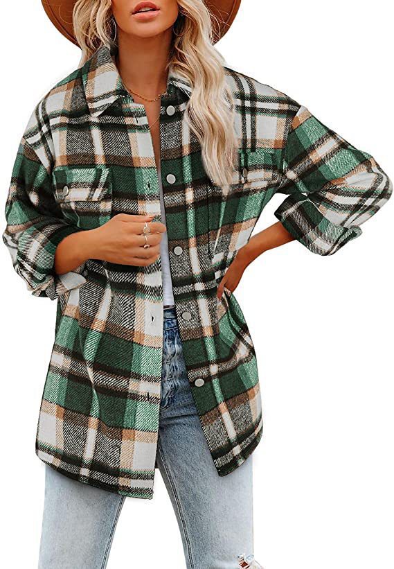 Damen Lässige Karierte Overshirt Jacke Drune