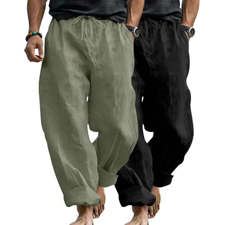 Herren Leinenmix-Loungehose mit elastischem Bund, Kordelzug und lockerer Passform Drune