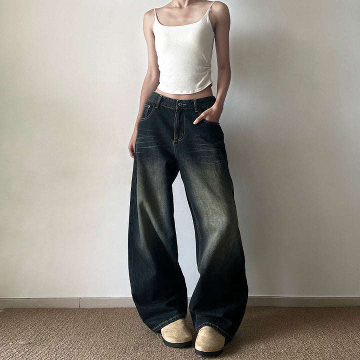 Damen Extraweite Low‑Rise Baggy-Jeans im Vintage-Waschung Drune