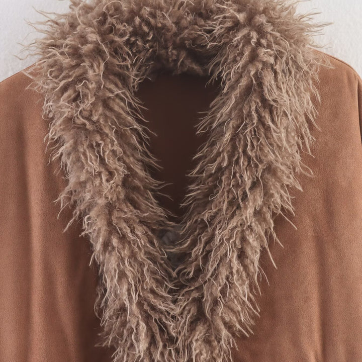 Damen Modische Jacke mit luxuriösem Kunstfellkragen und bequemen Schulterpartien Drune