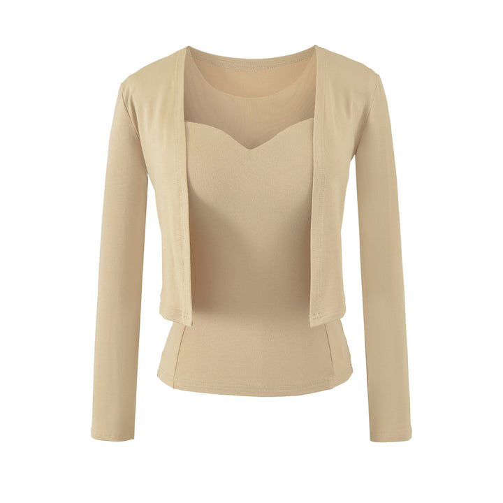Damen Zweiteiliges Feinstrick-Top-Set mit Mesh-Einsatz und offenem Cardigan Drune