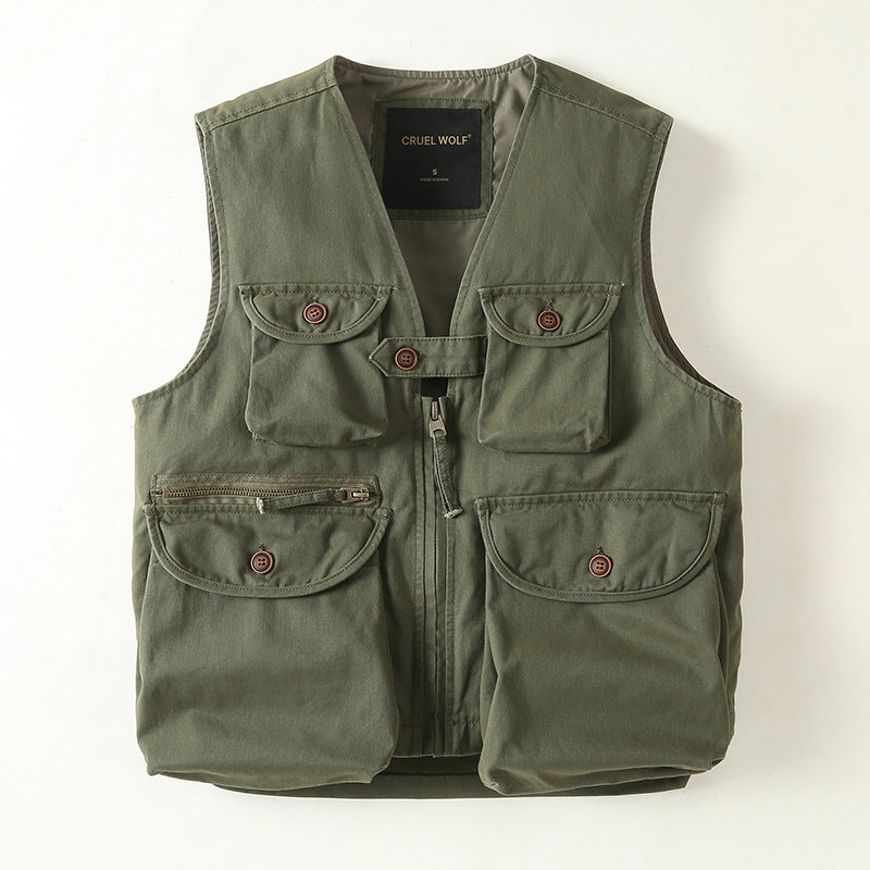Herren Multifunktionale Outdoor-Weste mit vielen Taschen und Reißverschluss Drune