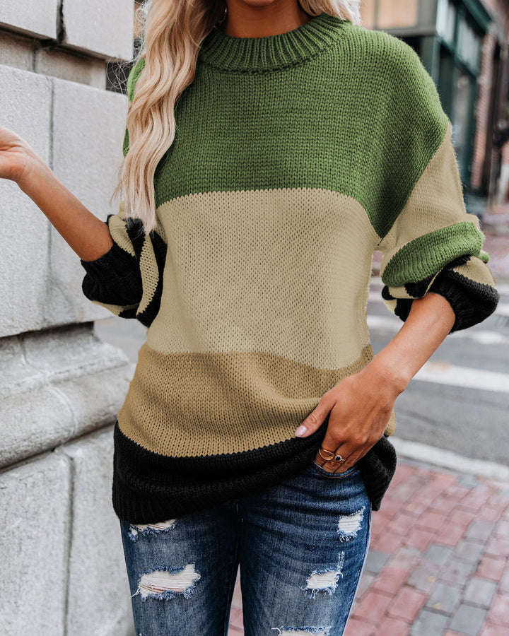 Damen modischer Strickpullover mit zeitgemäßem Farbblockdesign Drune