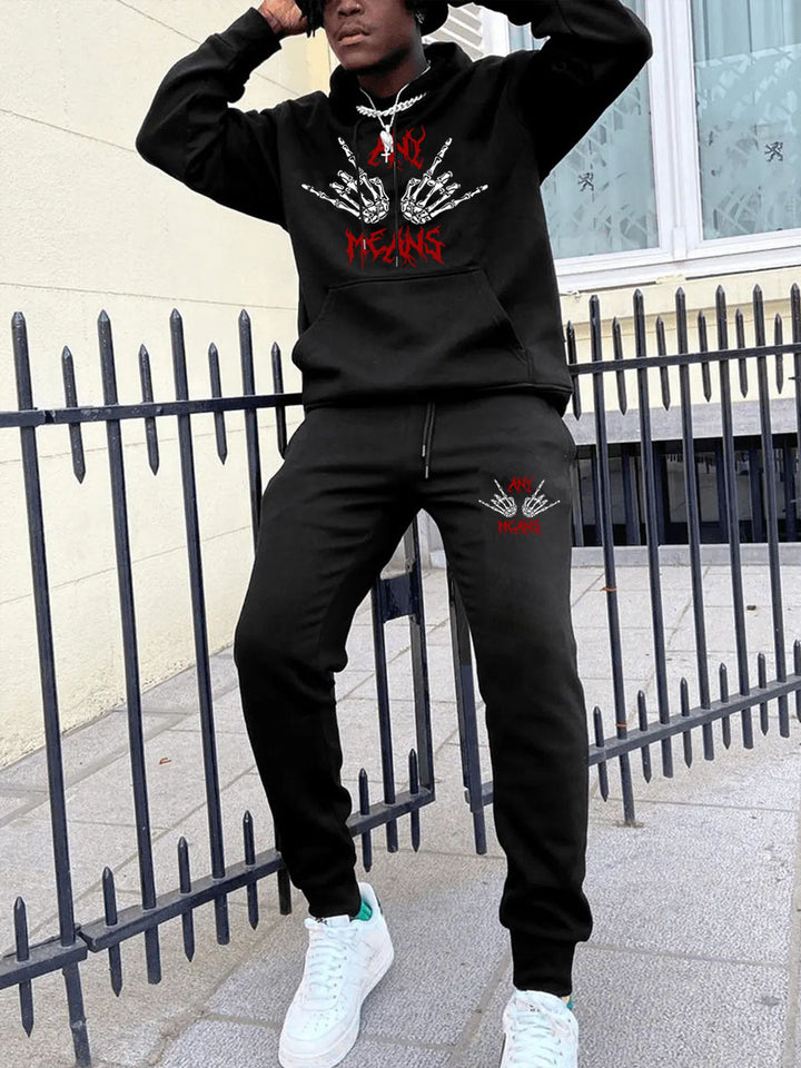 Herren Hoodie und Jogginghose Set mit auffälligem Skelettmotiv Drune
