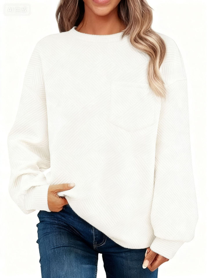 Damen Oversize Strukturstrick-Pullover mit Brusttasche Drune