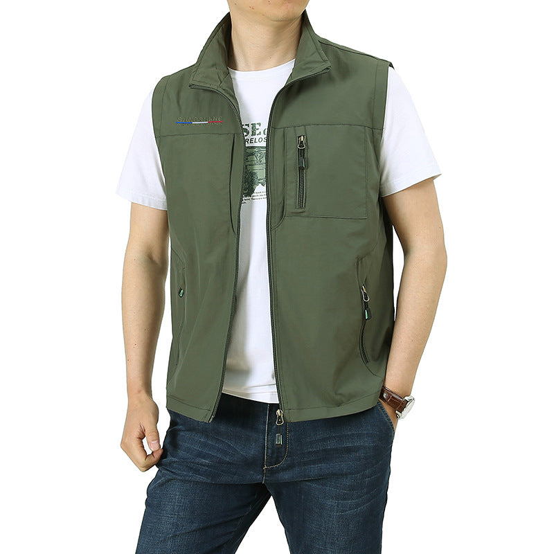 Herren Softshell-Utility-Weste mit Stehkragen und Multifachtaschen Drune