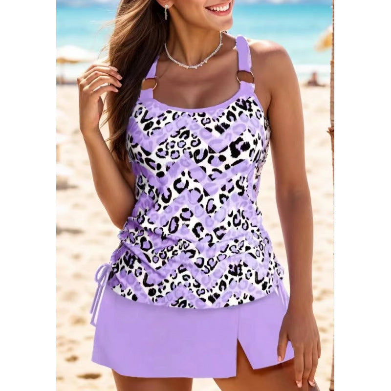 Damen Tankini-Set mit elegantem Wickelrock und dekorativen Riemen Drune