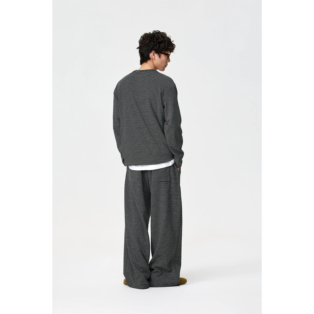 Unisex Gestreiftes Henley-Langarmshirt im Oversize-Relaxed-Schnitt mit Knopfleiste Drune