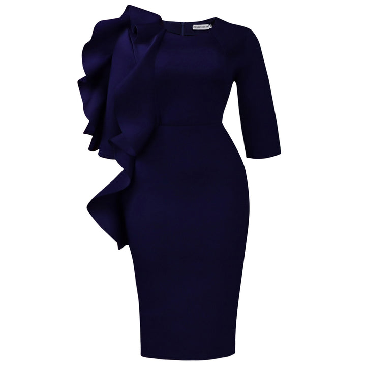 Damen figurbetontes Kleid mit asymmetrischem Rüschendesign Drune