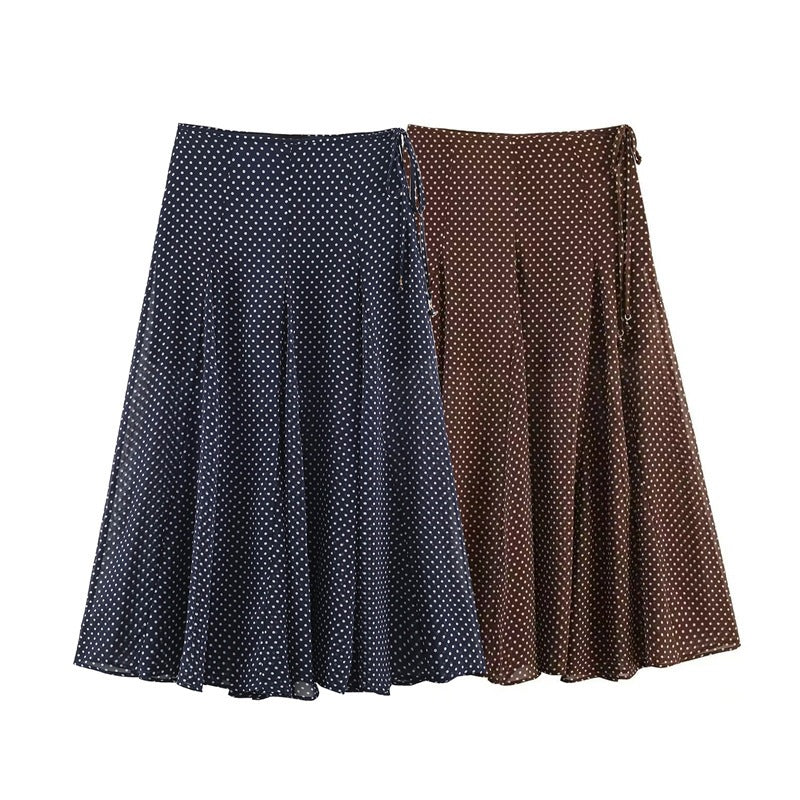 Damen Fließender A‑Linien Midirock mit Polka‑Dot‑Print und Bindeschleife Drune