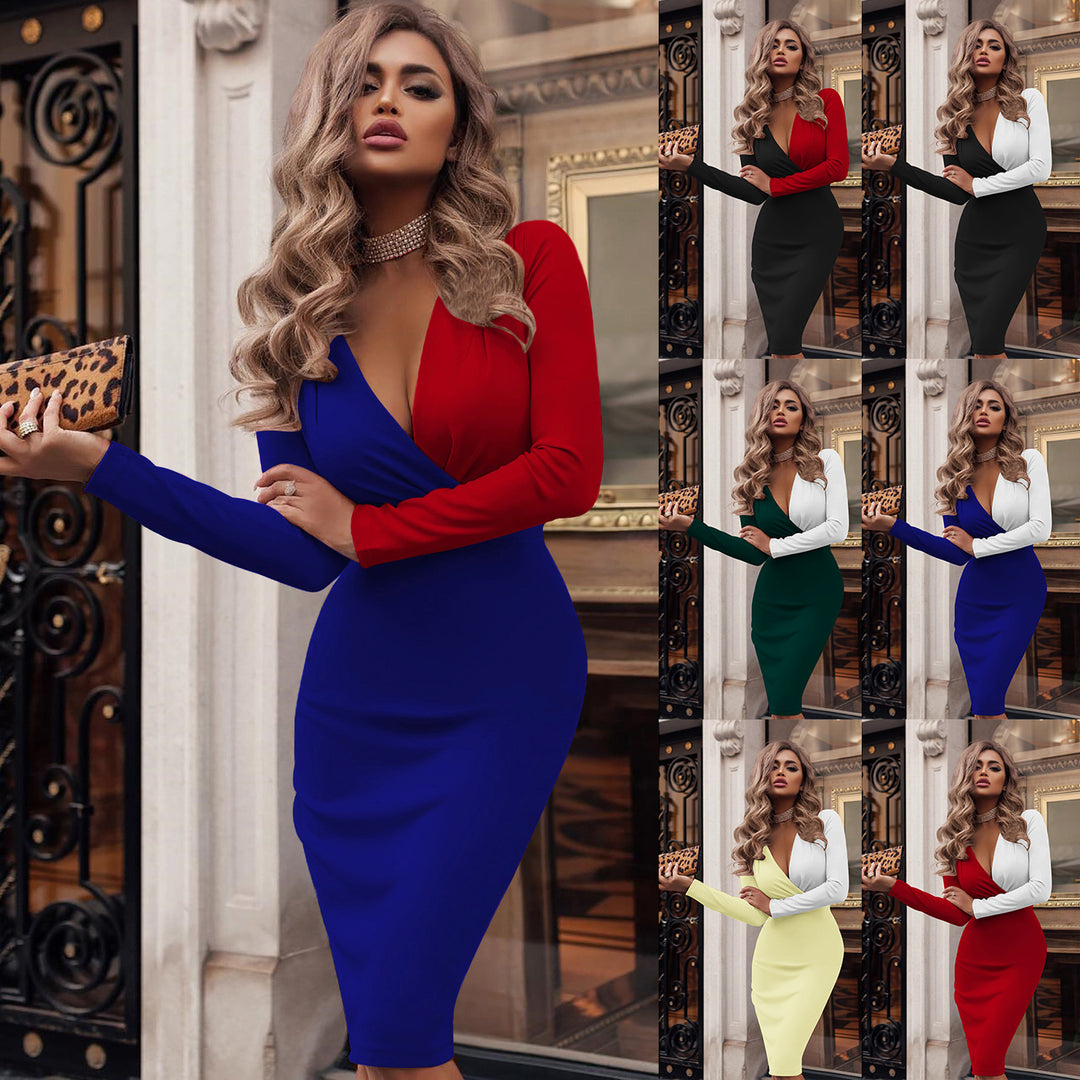 Damen Wickelkleid mit kontrastierenden Ärmeln und femininem Schnitt Drune