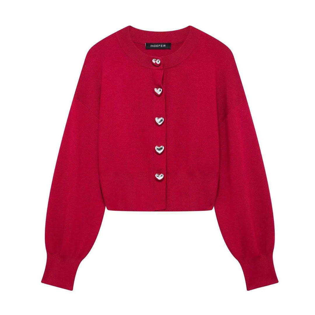 Damen stylische Strickjacke mit herzförmigen Knöpfen Drune