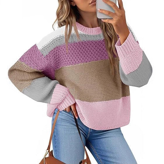 Damen Grobstrickpullover mit Farbblockdesign und oversized Schnitt Drune