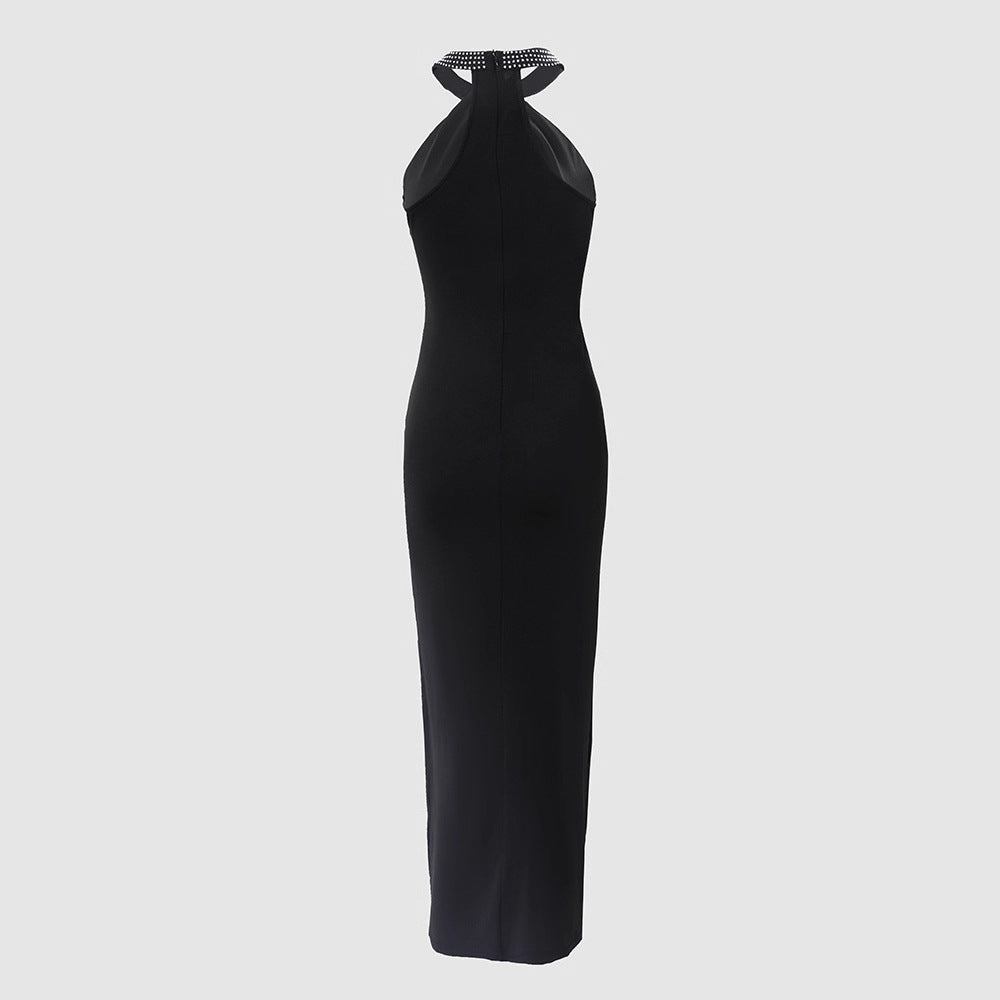 Damen glamouröses Abendkleid mit Chiffon-Schnitt und funkelndem Halsbereich Drune