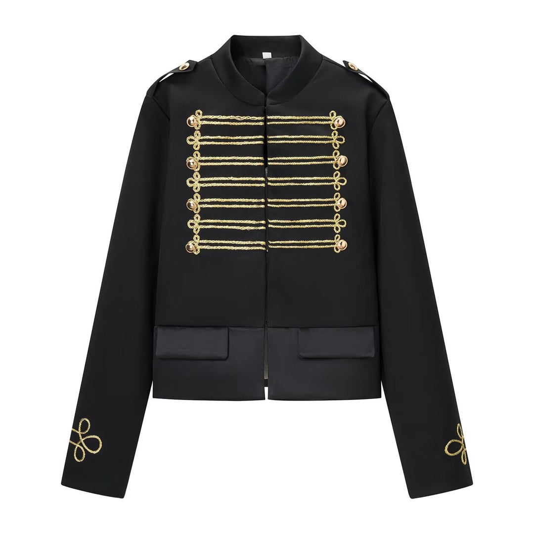 Damen Kurzparadejacke im Uniformstil mit Zierkordeln und Pattentaschen Drune