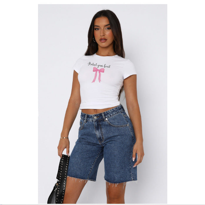 Damen bequemes Crop-Top mit modischem Druck Drune