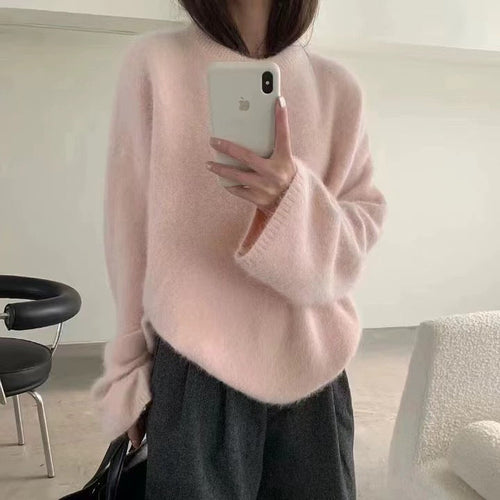 Damen Flauschiger Pullover mit überschnittenen Schultern und weitem Schnitt Drune