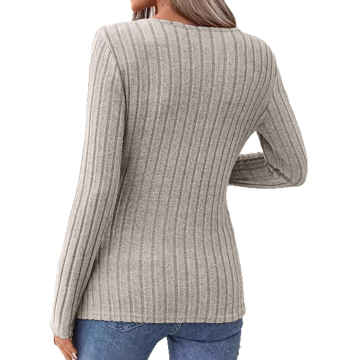 Damen Geripptes Longsleeve-Tunika mit V-Ausschnitt und seitlichen Zierknöpfen Drune