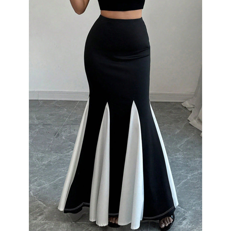 Damen Eleganter Maxi-Rock mit kontrastierenden Volantdetails und hohem Bund Drune