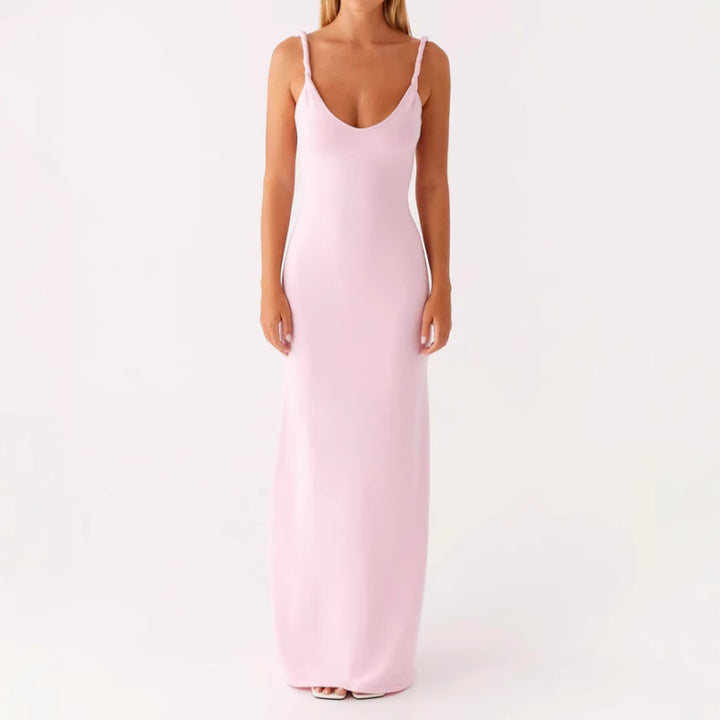 Damen Maxikleid mit schmalen Spaghettiträgern und elegantem V-Ausschnitt Drune