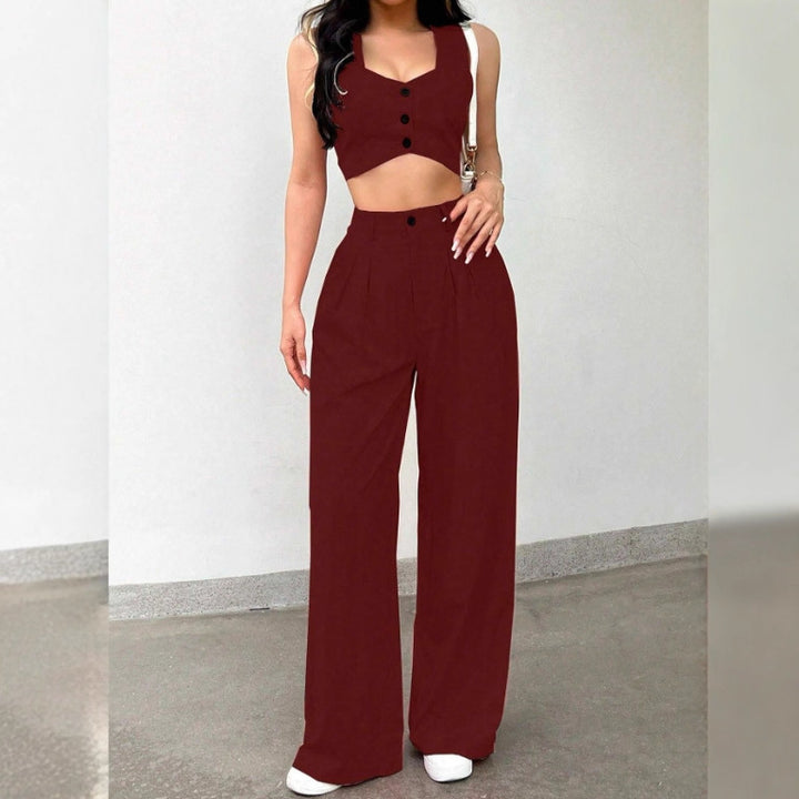 Damen Zweiteiliges Set mit tailliertem Top und weiten Hosen Drune