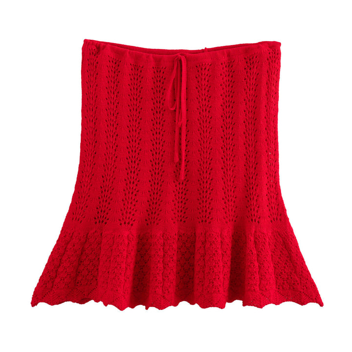 DruneMODE | Mode Lässig Strickweste Hohlschliff Top Strick Kurzer Rock Set