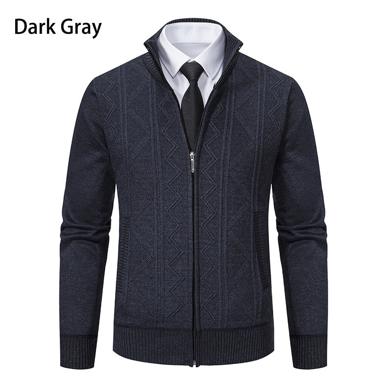 Herren modische Strickjacke mit strukturiertem Zopfdesign und hoher Stehkragen Drune