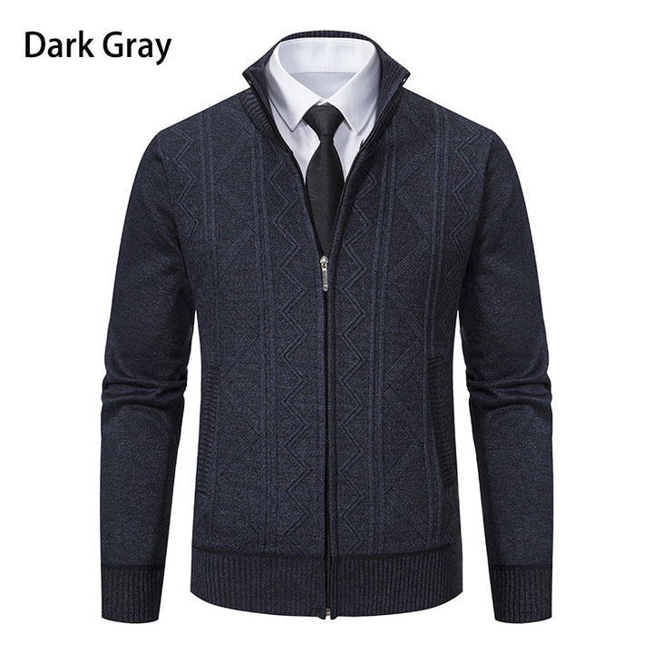 Herren modische Strickjacke mit strukturiertem Zopfdesign und hoher Stehkragen Drune