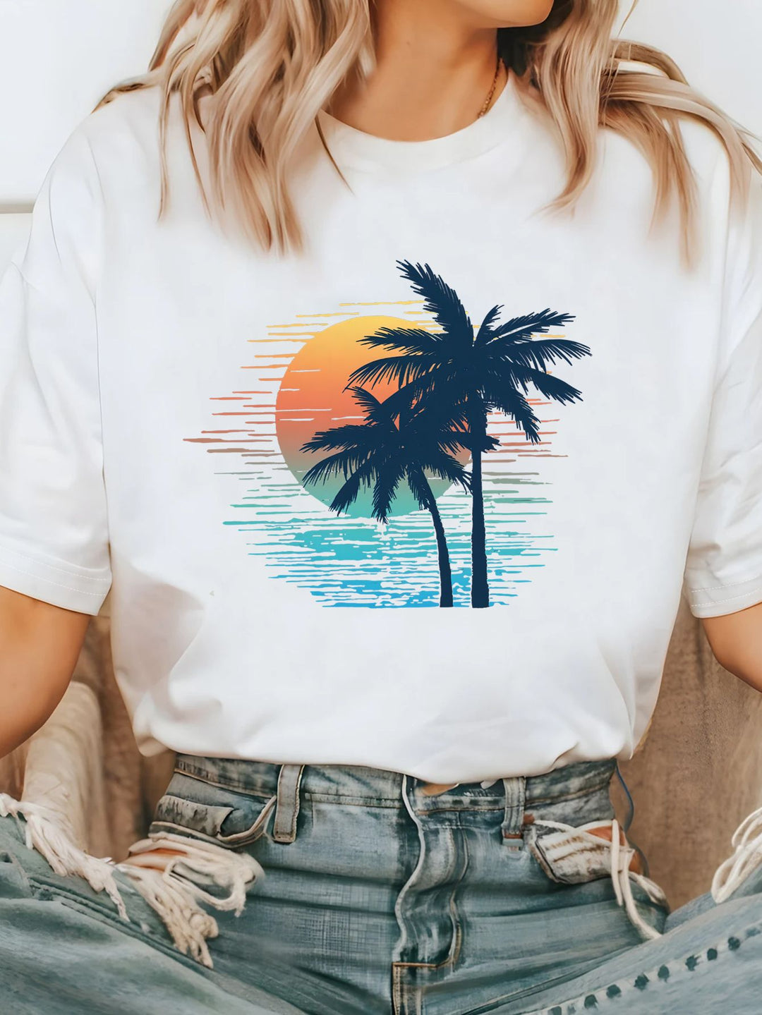 Damen T-Shirt mit kreativem Grafikdruck und luxuriösen Paillettenakzenten Drune