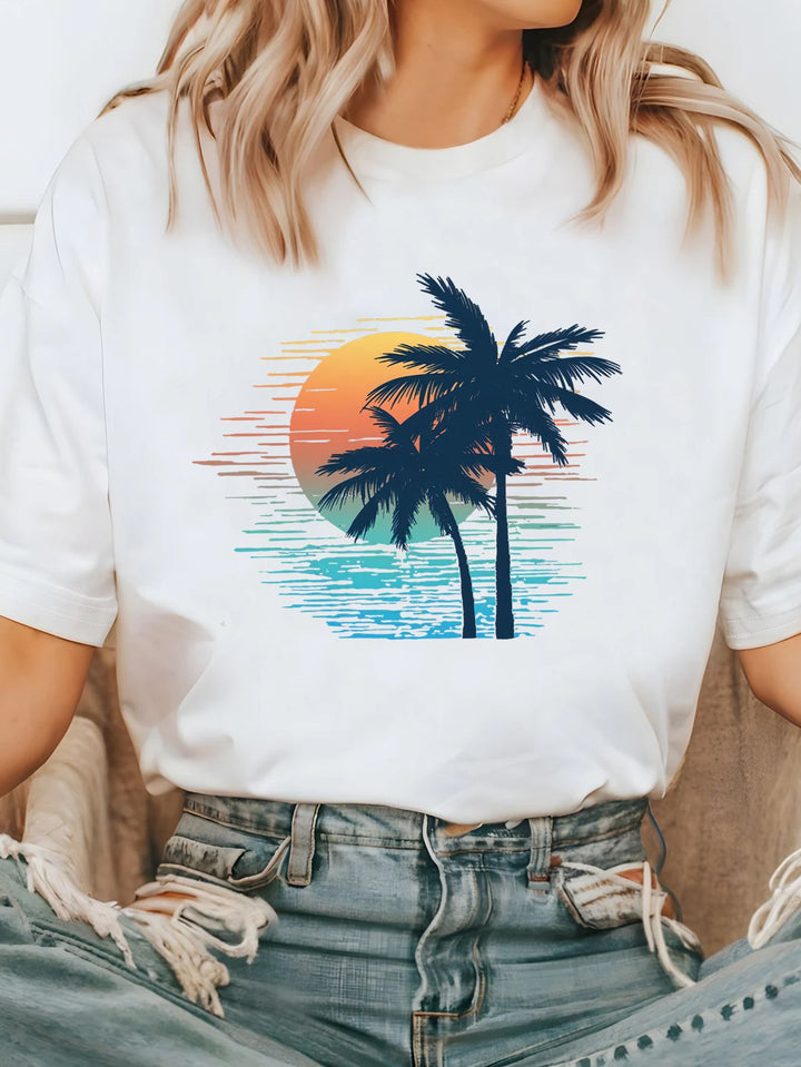 Damen T-Shirt mit kreativem Grafikdruck und luxuriösen Paillettenakzenten Drune