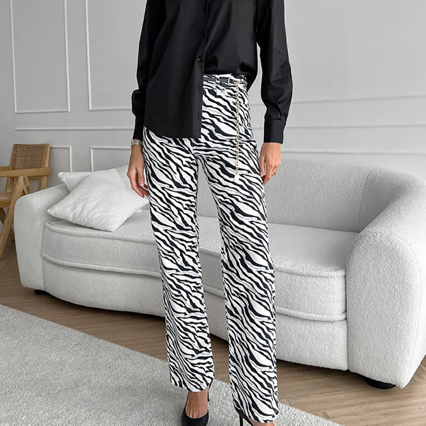 Damen weite Zebra-Print Palazzo-Hose Drune